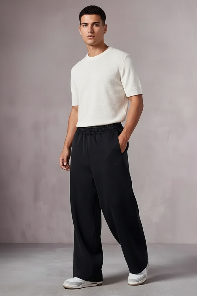 Pantalon Baggy Noir Ample Fluide Homme Décontracté - Molleton
