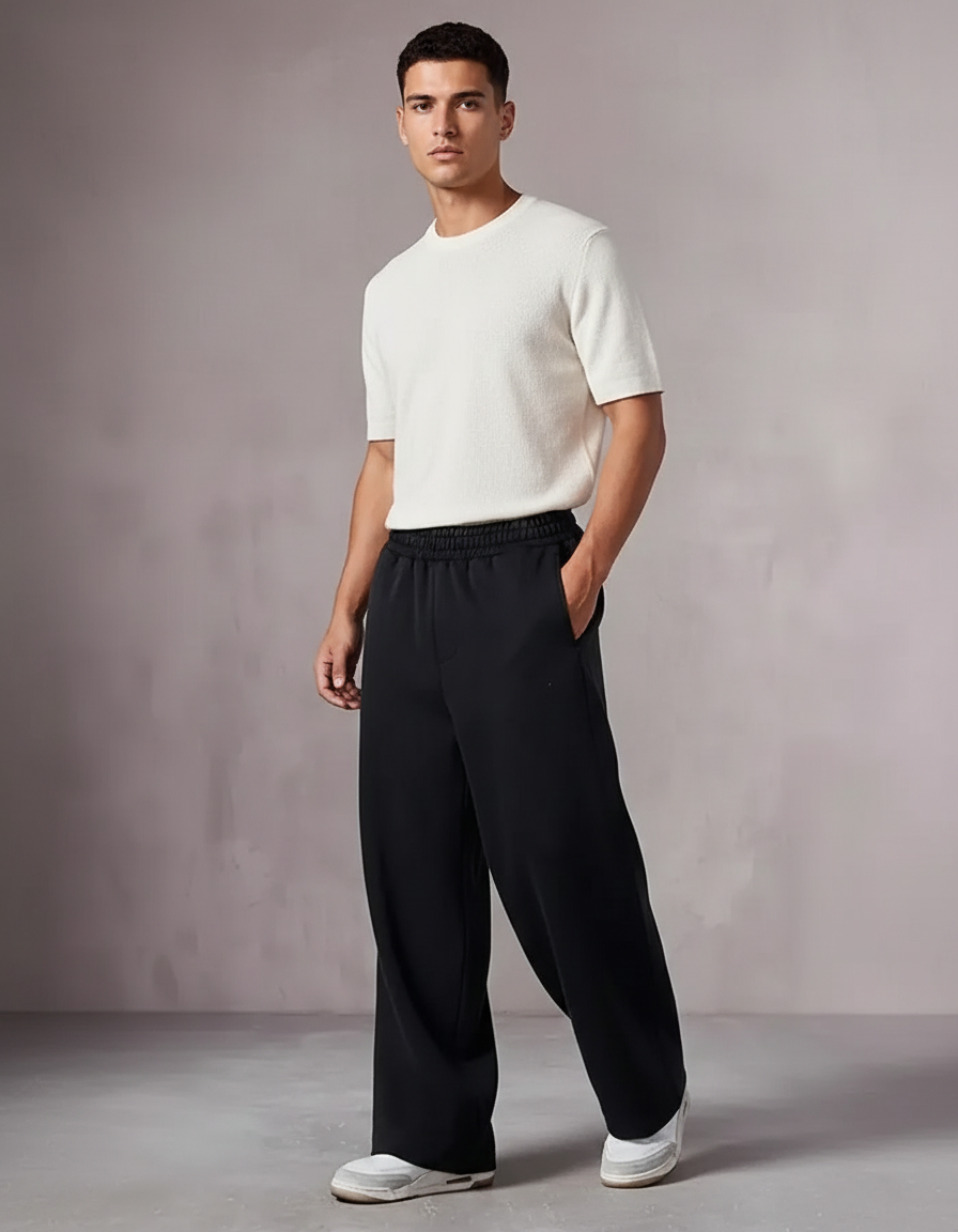 Pantalon Baggy Noir Ample Fluide Homme Décontracté - Molleton
