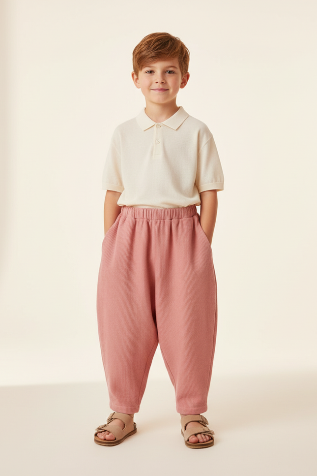 Pantalon Baggy Rose Côtelé Ample Élastiqué Confortable Enfant - Cordé