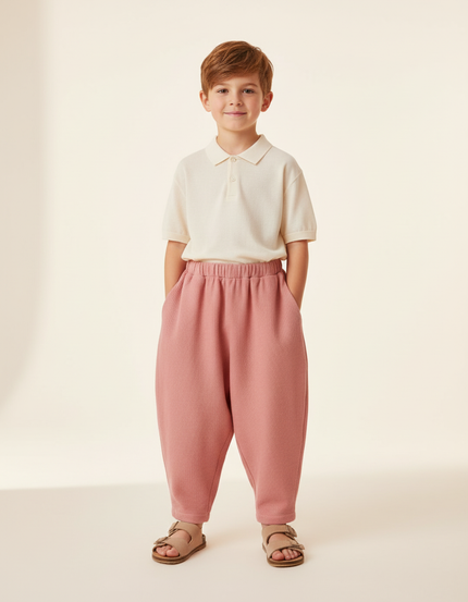 Pantalon Baggy Rose Côtelé Ample Élastiqué Confortable Enfant - Cordé