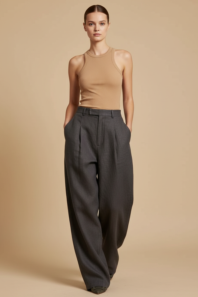 Pantalon Baggy Fluide Femme - Gris Lin