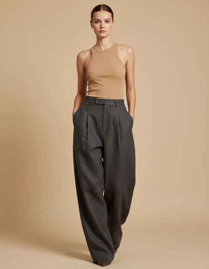 Pantalon Baggy Fluide Femme - Gris Lin