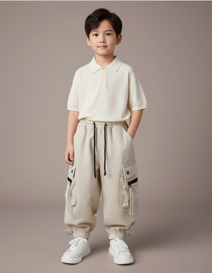 Pantalon Baggy Beige Cargo Ample Enfant Coton