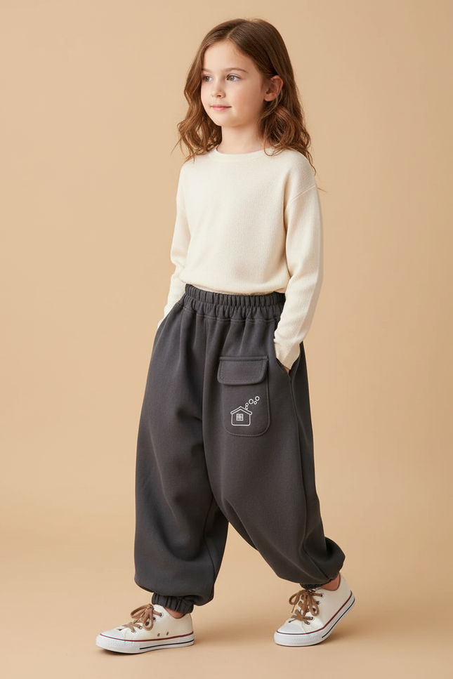 Pantalon Baggy Gris Foncé Ample Molleton Maison Enfant