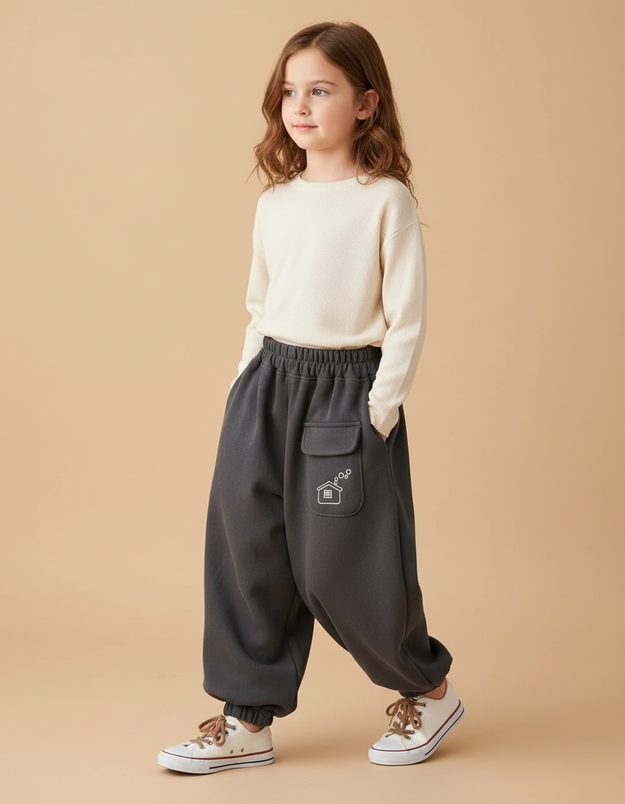 Pantalon Baggy Gris Foncé Ample Molleton Maison Enfant