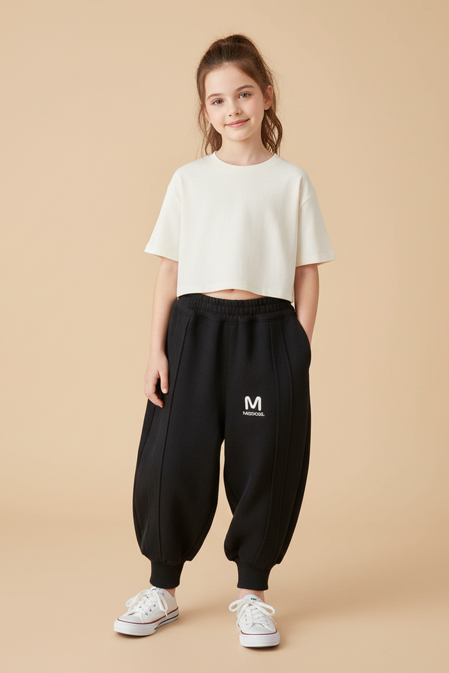 Pantalon Baggy Noir Ample Sport Coton Enfant - Molleton