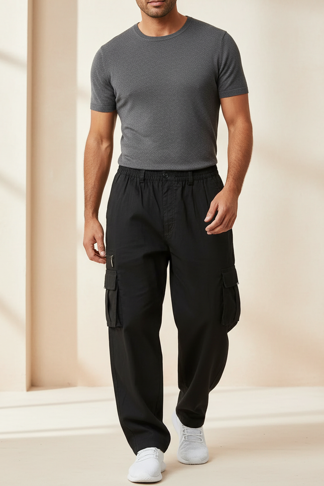 Pantalon Baggy Noir Ample Multi-Poches Tactique Homme - Toile