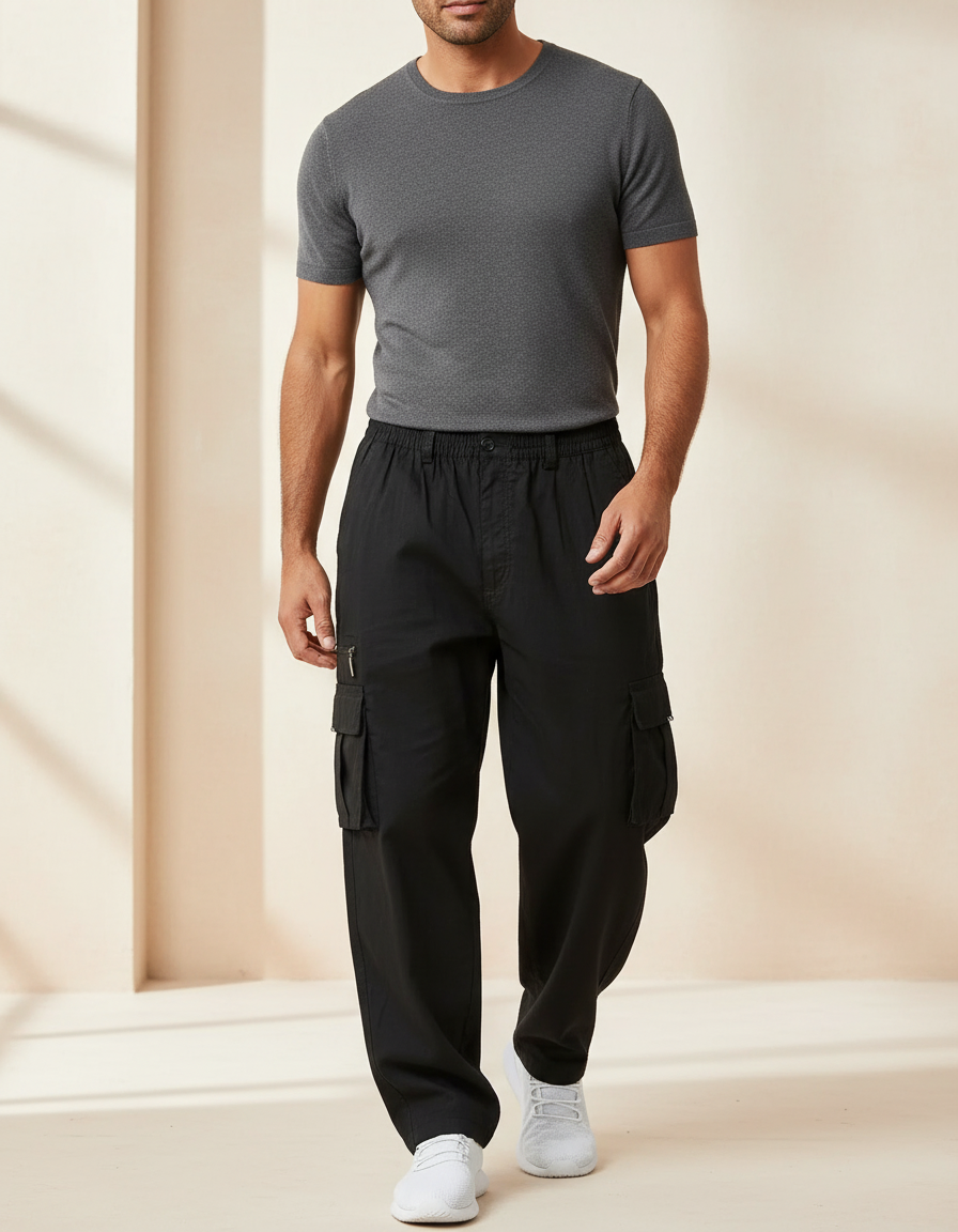 Pantalon Baggy Noir Ample Multi-Poches Tactique Homme - Toile