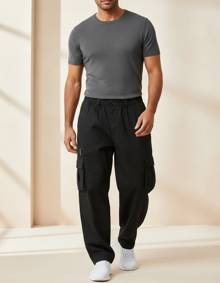Pantalon Baggy Noir Ample Multi-Poches Tactique Homme - Toile