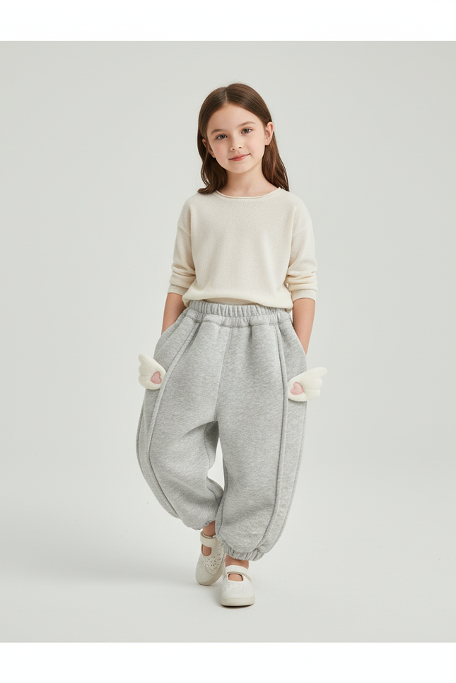 Pantalon Baggy Gris Molleton Ample Hiver Enfant