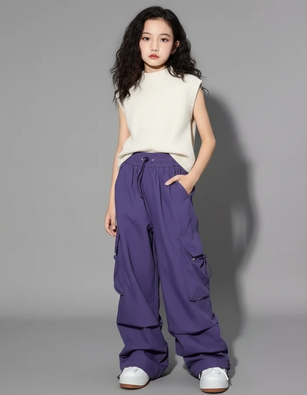 Pantalon Baggy Violet Cargo Ample Streetwear Fille - Polyester