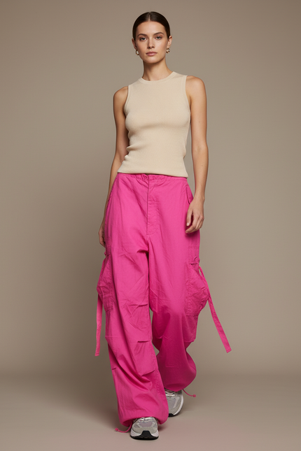 Pantalon Baggy Rose Fluide Ample Cargo Streetwear - Polyester