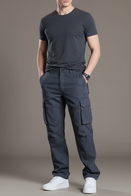 Pantalon Baggy Gris Foncé Coton Cargo Ample Homme