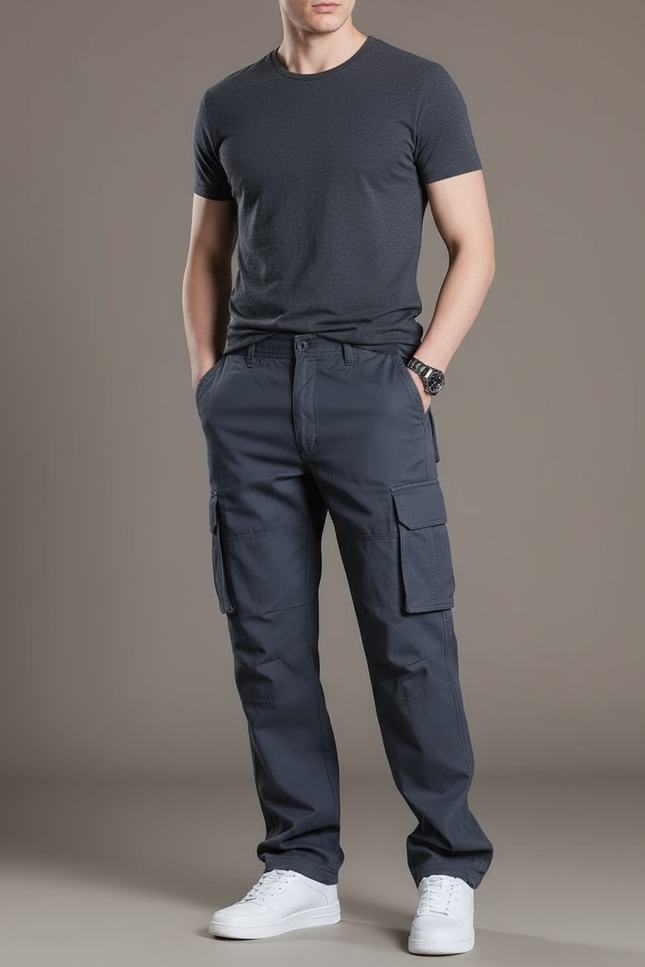 Pantalon Baggy Gris Foncé Coton Cargo Ample Homme