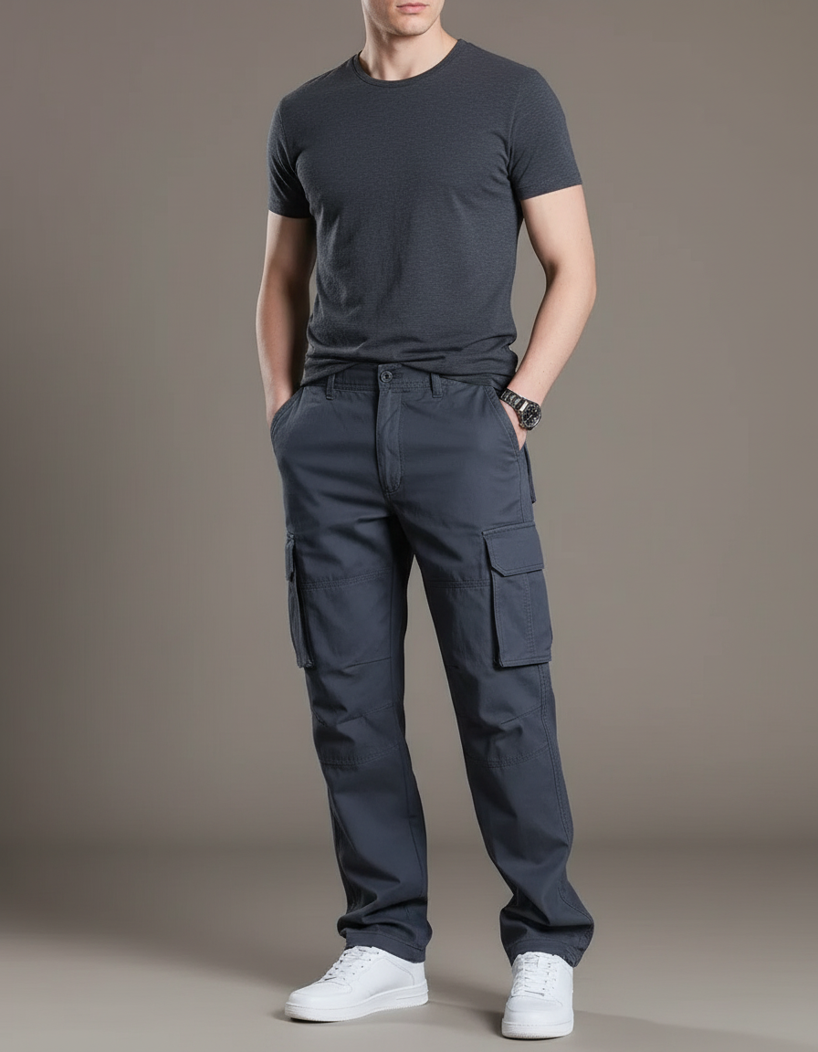 Pantalon Baggy Gris Foncé Coton Cargo Ample Homme