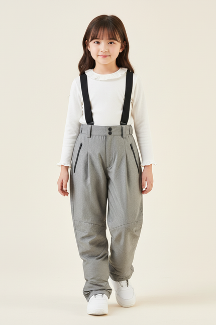 Pantalon Baggy Gris Plissé Bretelles Enfant - Polyester