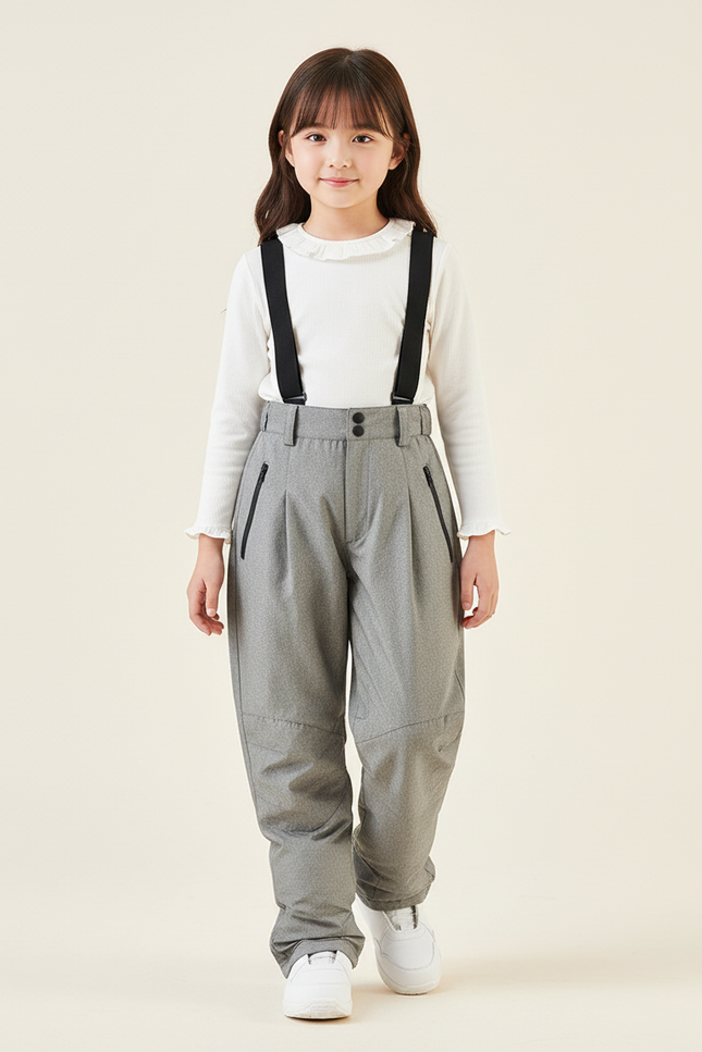 Pantalon Baggy Gris Plissé Bretelles Enfant - Polyester