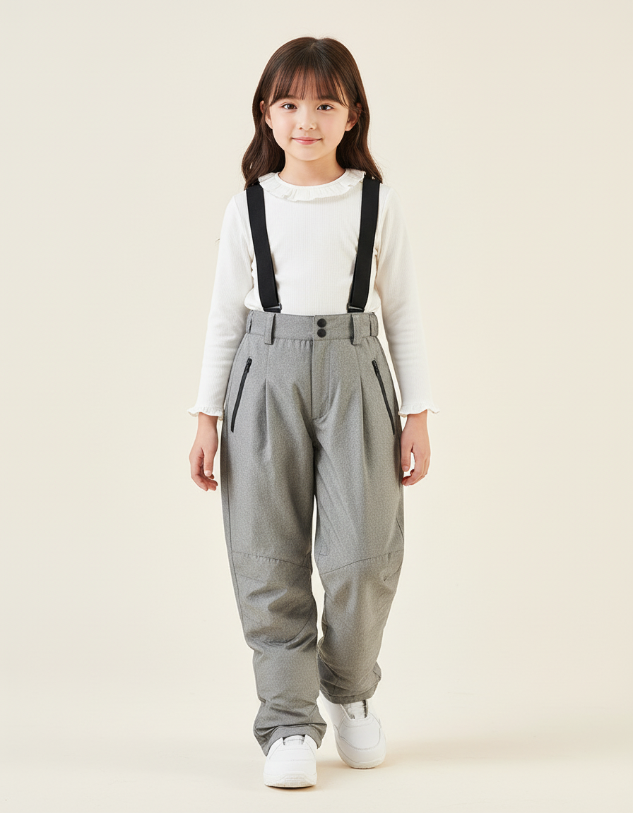 Pantalon Baggy Gris Plissé Bretelles Enfant - Polyester