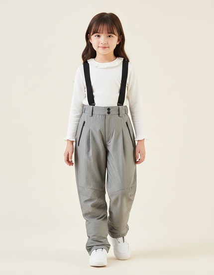 Pantalon Baggy Gris Plissé Bretelles Enfant - Polyester