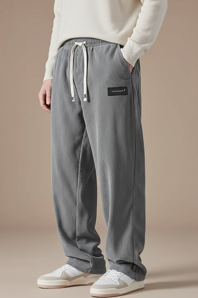 Pantalon Baggy Gris Côtelé Ample Décontracté Droit - Cordé
