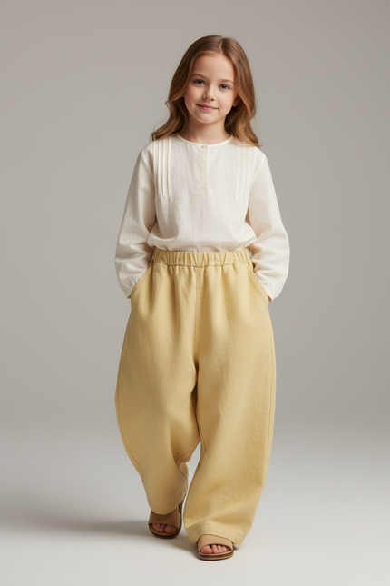 Pantalon Baggy Jaune Ample Décontracté Enfant Doux - Molleton