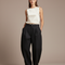 Pantalon Baggy Femme Noir Taille Haute - Lin