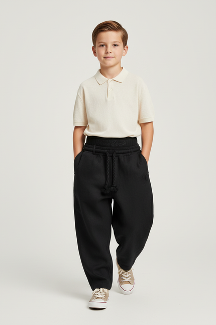 Pantalon Baggy Noir Ample Cordon Sport Garçon - Molleton