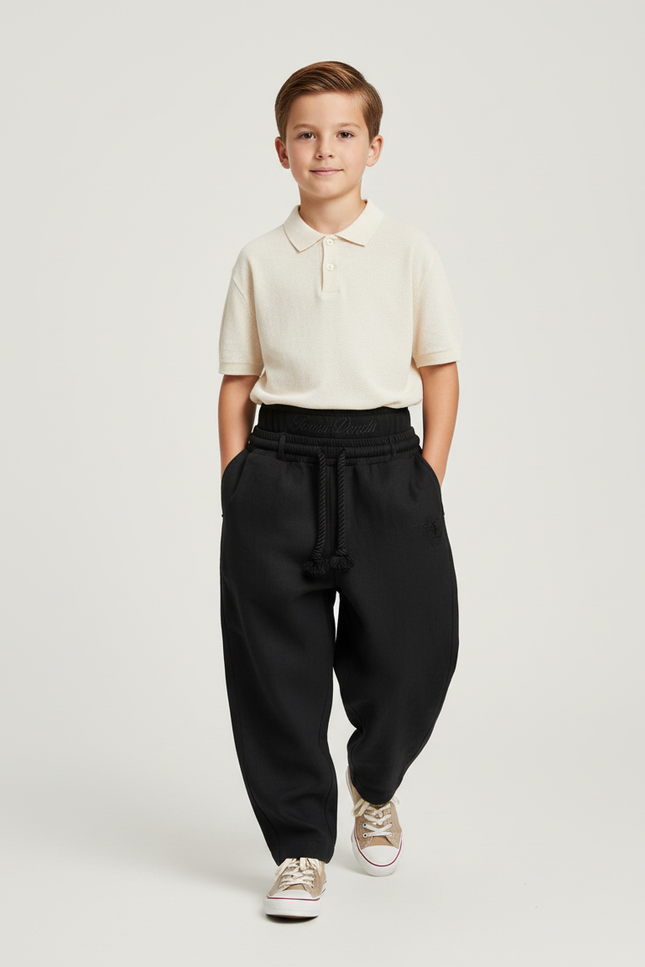Pantalon Baggy Noir Ample Cordon Sport Garçon - Molleton