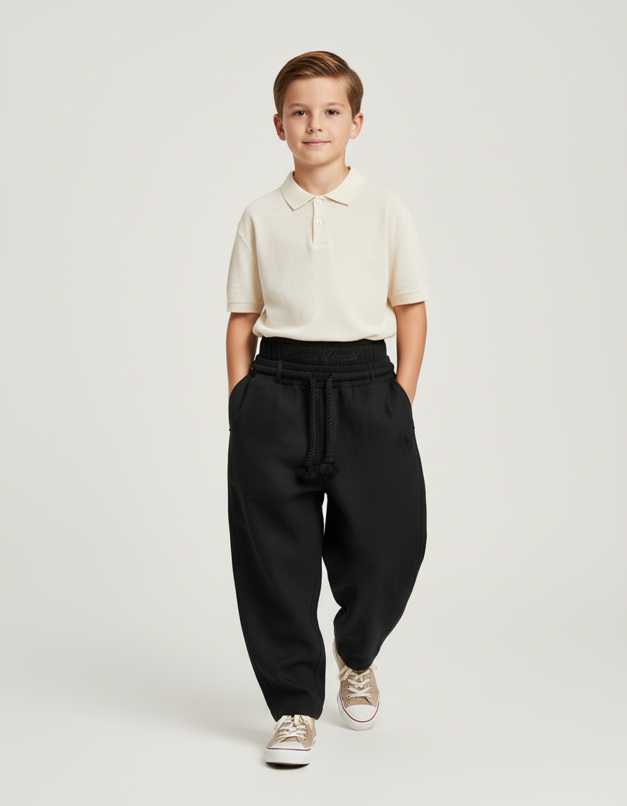 Pantalon Baggy Noir Ample Cordon Sport Garçon - Molleton