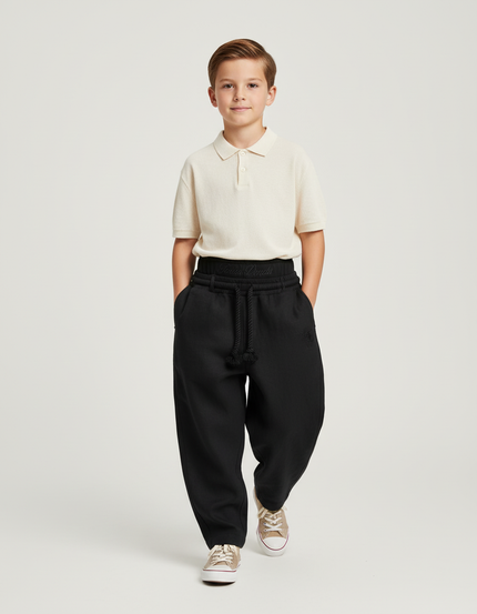 Pantalon Baggy Noir Ample Cordon Sport Garçon - Molleton