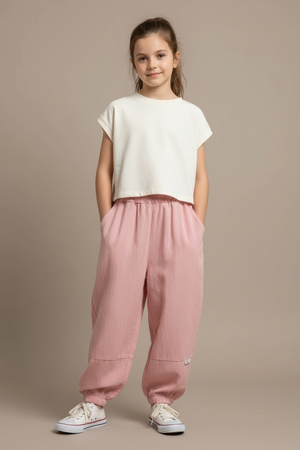 Pantalon Baggy Rose Ample Coton Décontracté Enfants - Molleton