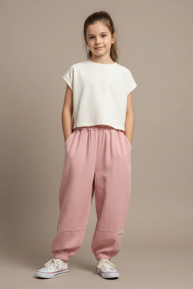 Pantalon Baggy Rose Ample Coton Décontracté Enfants - Molleton