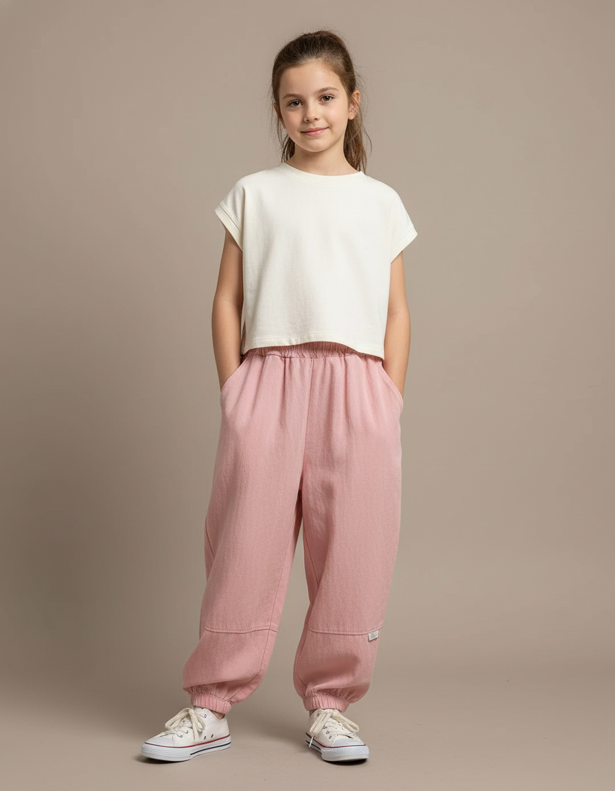 Pantalon Baggy Rose Ample Coton Décontracté Enfants - Molleton