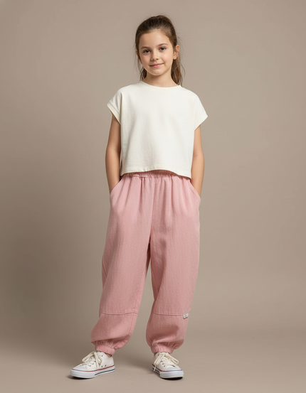 Pantalon Baggy Rose Ample Coton Décontracté Enfants - Molleton