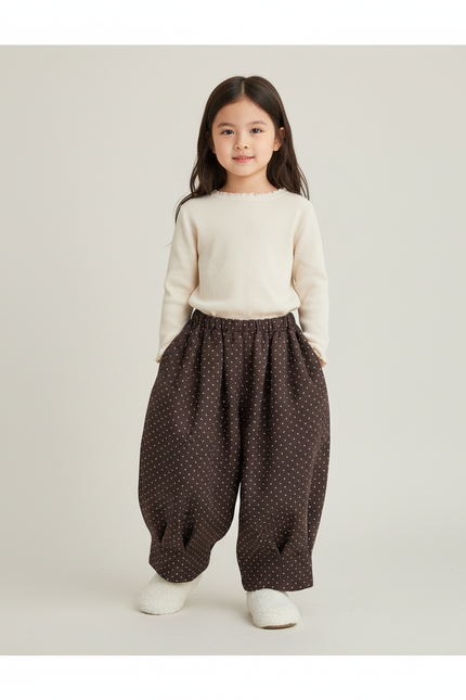 Pantalon Baggy Marron Ample Pois Coton Enfant