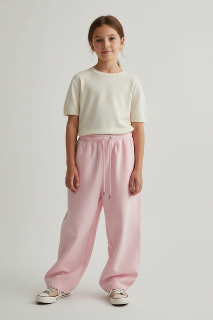 Pantalon Baggy Rose Ample Molleton Cordon Enfant