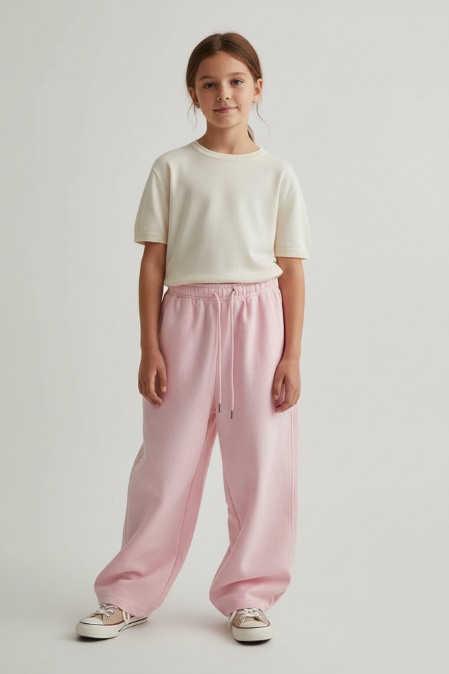 Pantalon Baggy Rose Ample Molleton Cordon Enfant