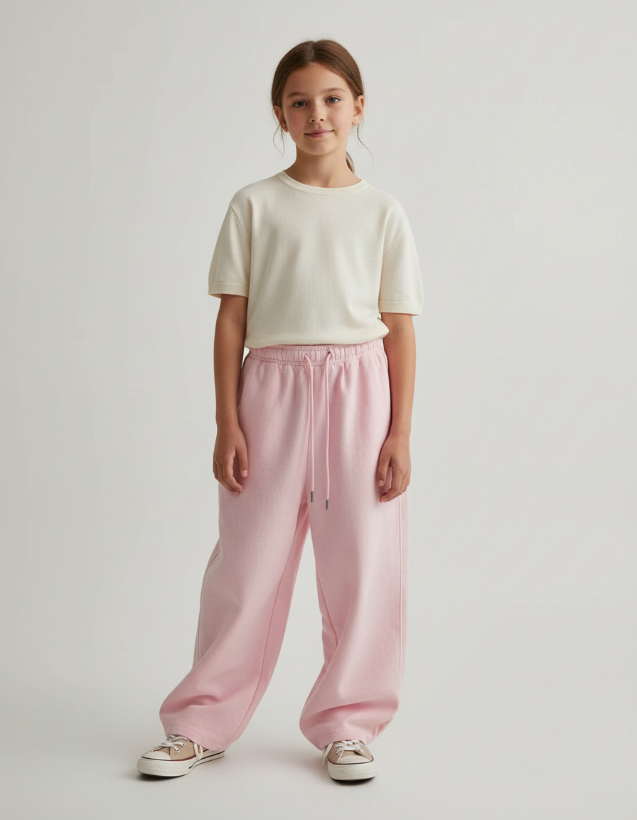 Pantalon Baggy Rose Ample Molleton Cordon Enfant