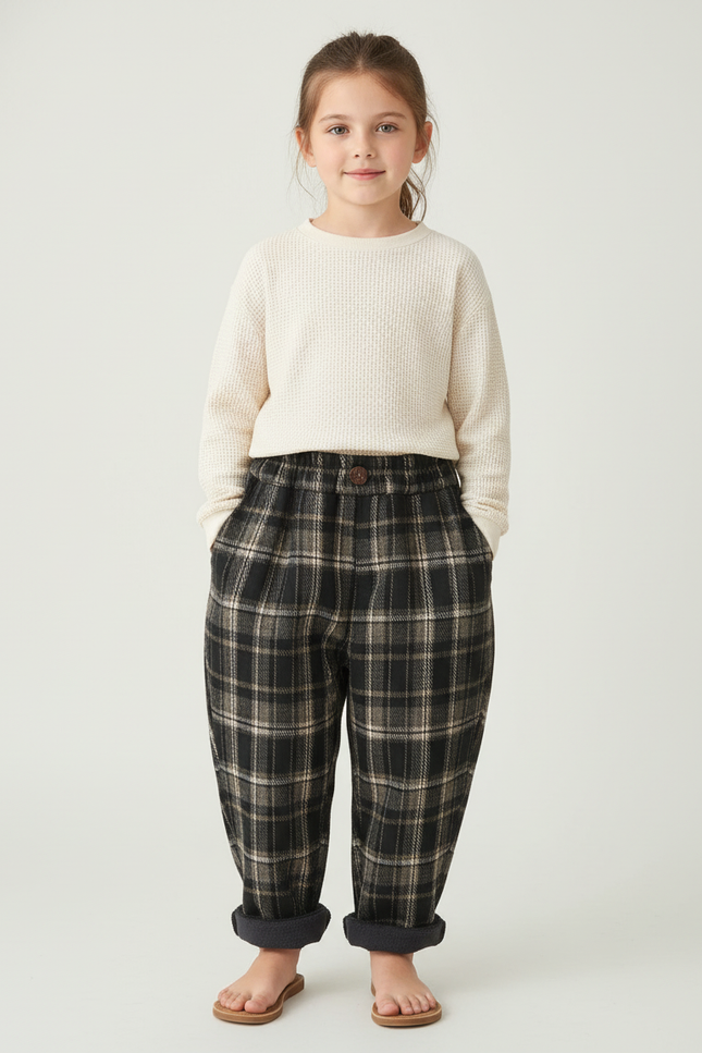 Pantalon Baggy Carreaux Écossais Chaud Hiver Enfant - Multicolore Tweed