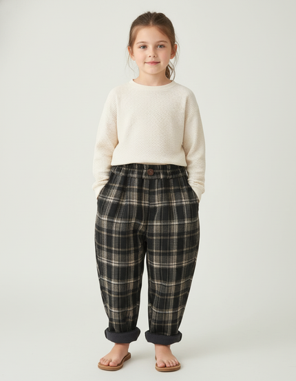Pantalon Baggy Carreaux Écossais Chaud Hiver Enfant - Multicolore Tweed