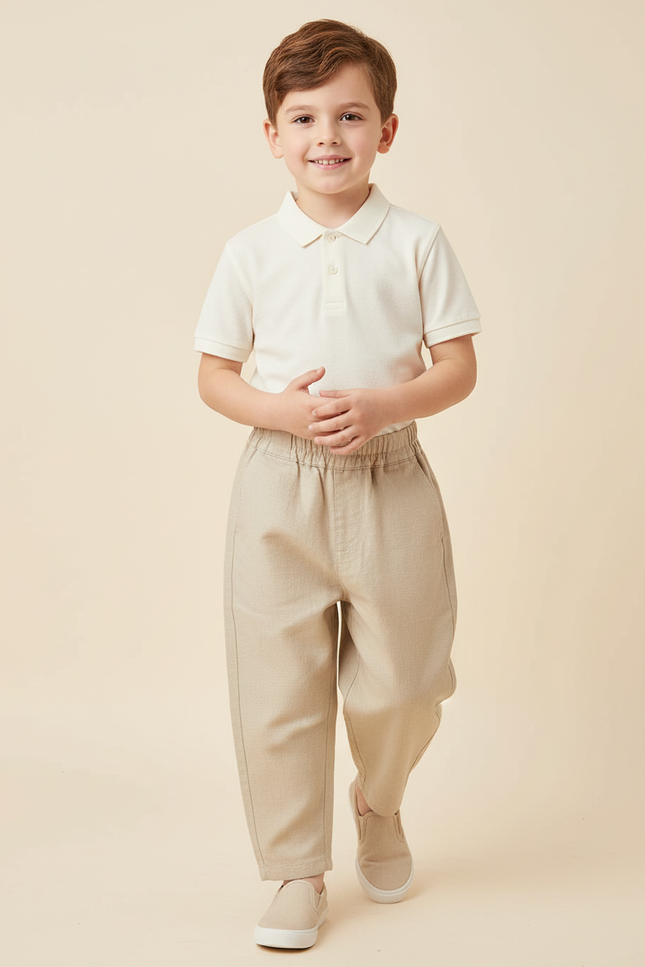 Pantalon Baggy Beige Coton Ample Confortable Garçon