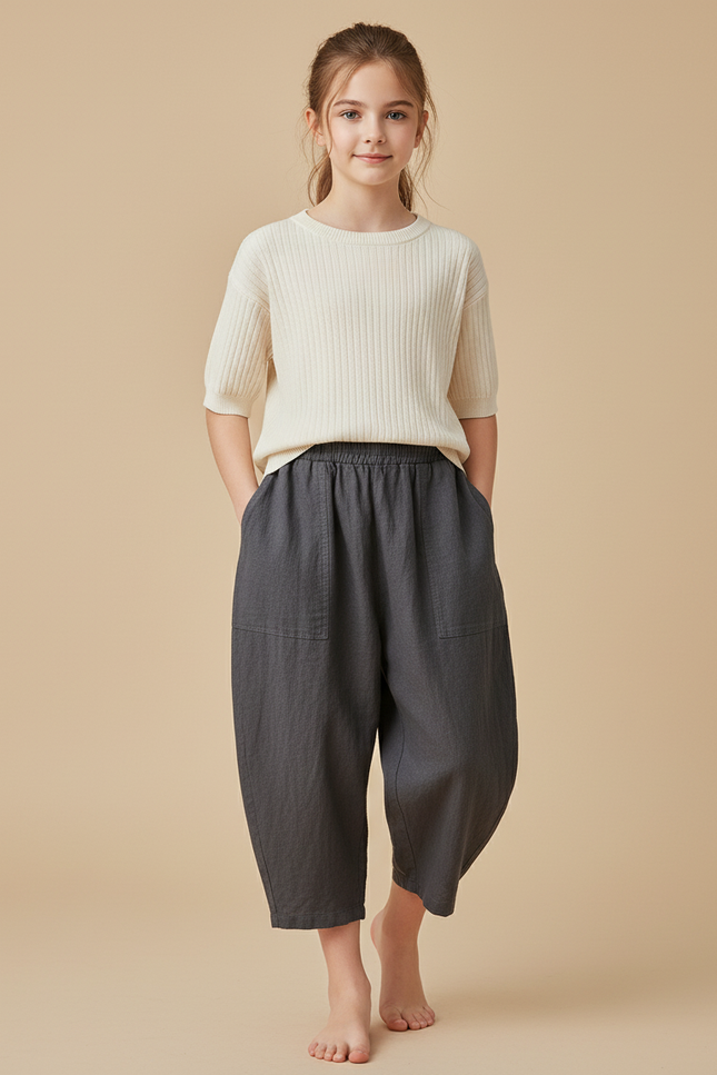 Pantalon Baggy Gris Lin Ample Confortable Enfant