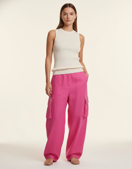 Pantalon Baggy Rose Cargo Ample Lin Femme