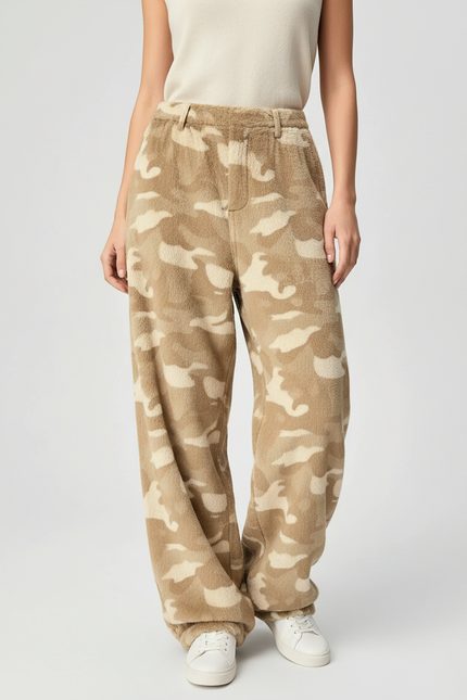 Pantalon Baggy Polaire Camouflage Beige Ample Confortable - Molleton
