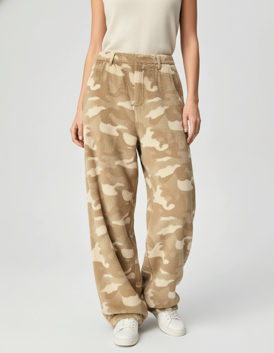 Pantalon Baggy Polaire Camouflage Beige Ample Confortable - Molleton
