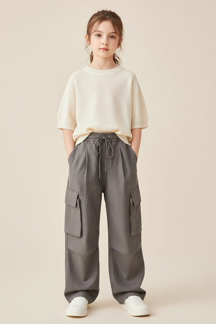 Pantalon Baggy Gris Cargo Ample Décontracté Enfant - Toile