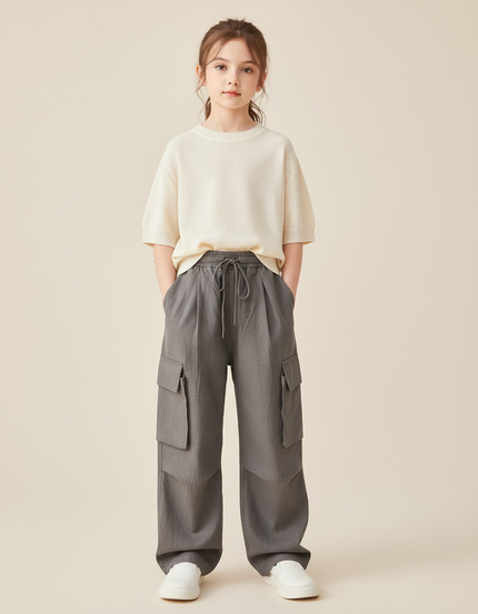 Pantalon Baggy Gris Cargo Ample Décontracté Enfant - Toile