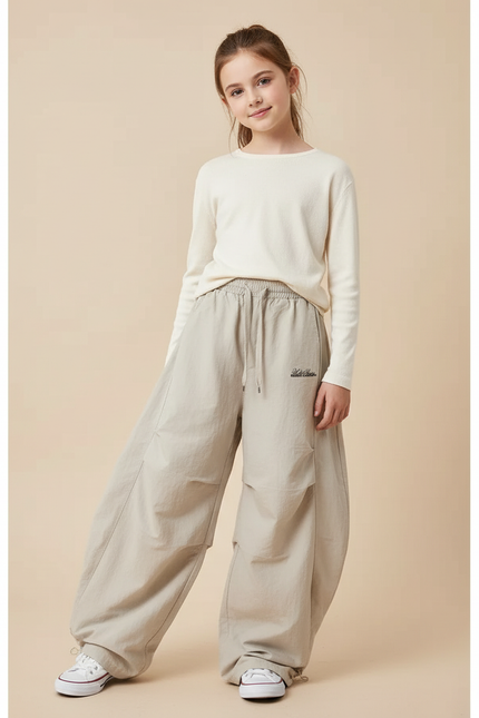 Pantalon Baggy Beige Ample Coton Décontracté Enfant
