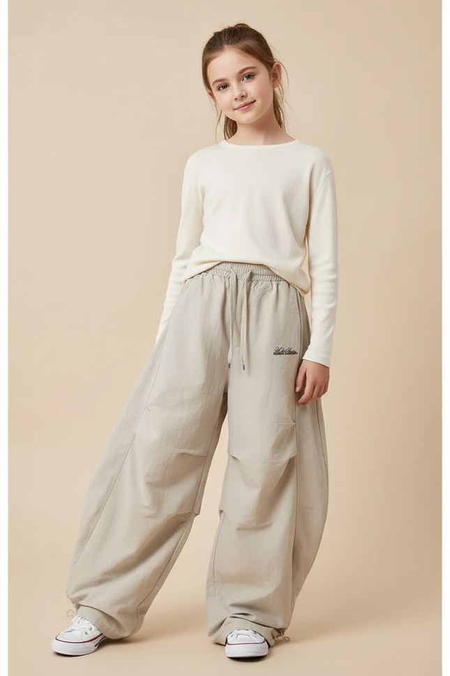 Pantalon Baggy Beige Ample Coton Décontracté Enfant