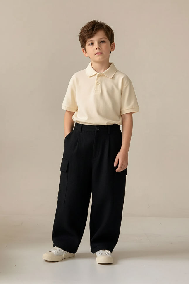 Pantalon Baggy Noir Ample Cargo Enfant - Gabardine